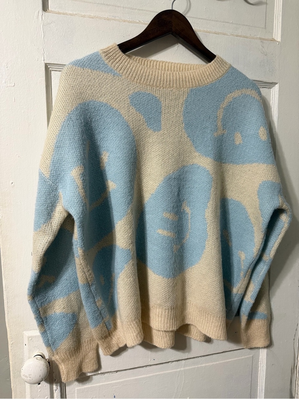 Altar’d State Abstract Crewneck Sweater in Blue & Beige Like New